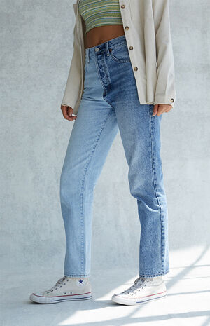 Eco Two-Tone Blue Dad Jeans image number 3