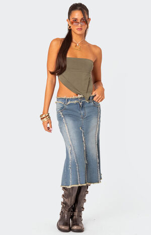 Arabella Distressed Denim Midi Skirt Arabella Distressed Denim Midi Skirt image number 4