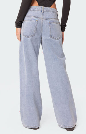 Lucille Low Rise Satin Bow Straight Leg Jeans image number 3
