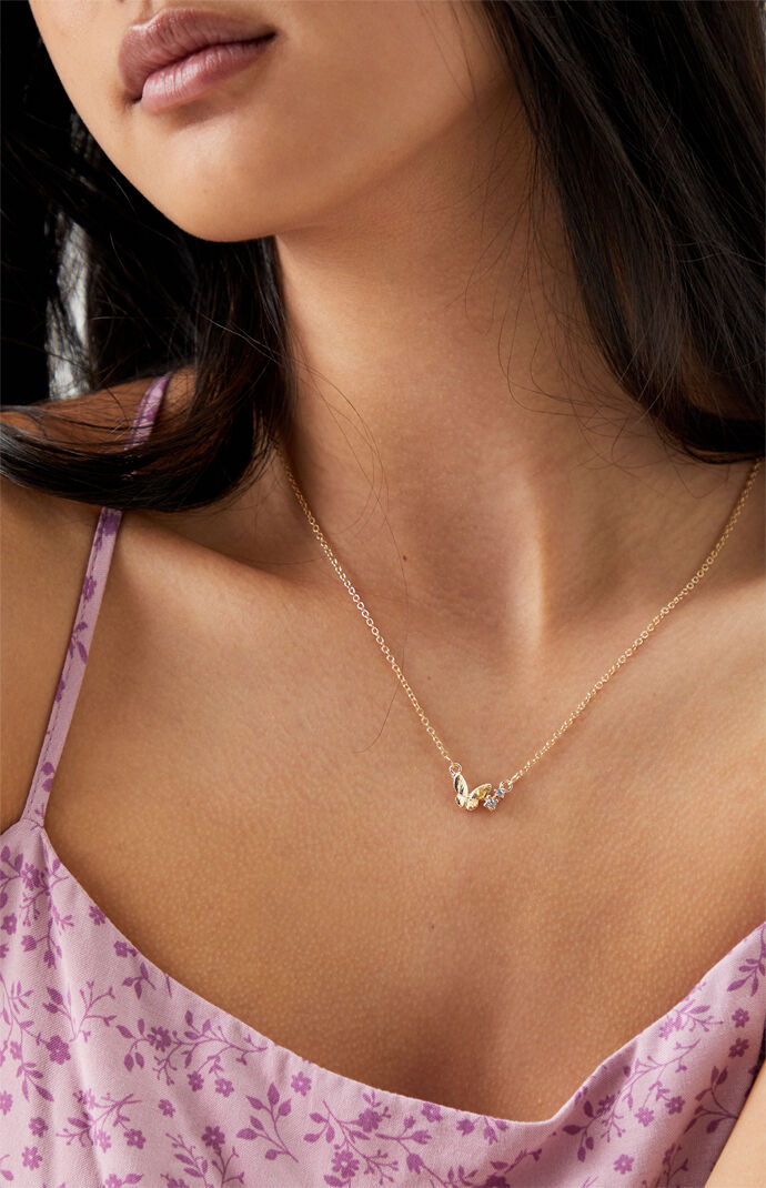 Single Butterfly Stone Necklace