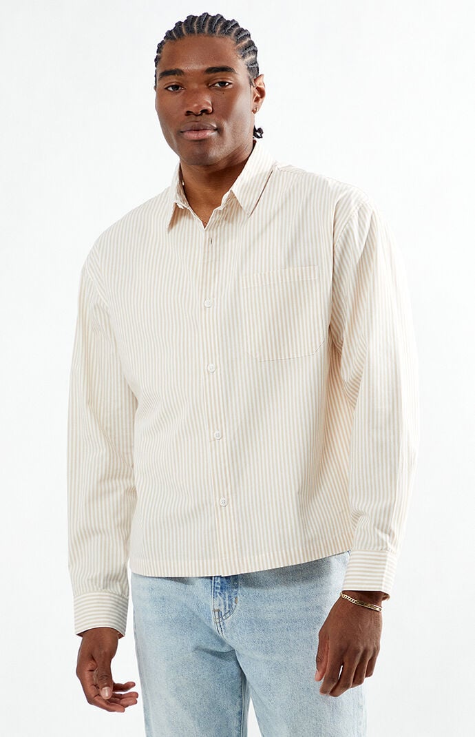 Pacsun Tan Drew Striped Long Sleeve Button Down Shirt