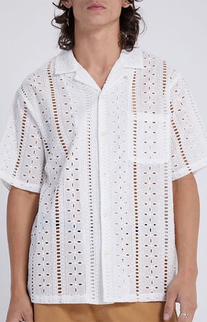 White Eyelet Resort Oversized Button Down Shirt image number 2