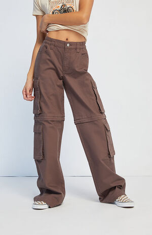 Brown Zip Off Low Rise Puddle Jeans image number 3