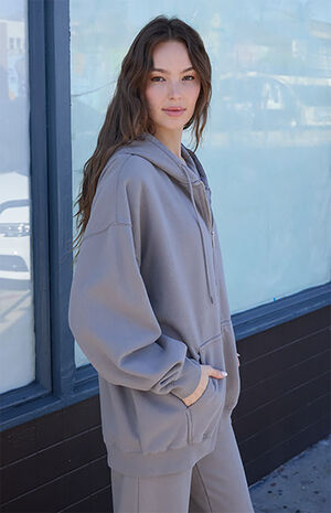 Light Gray Christy Full Zip Oversized Hoodie image number 3