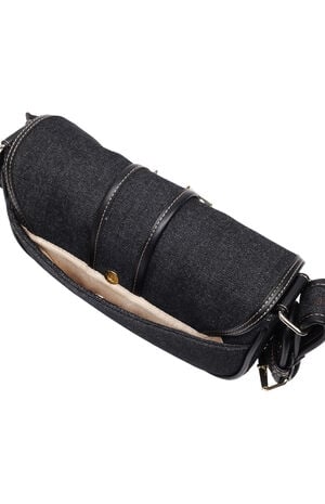 Black Double Pocket Denim Satchel Bag image number 10