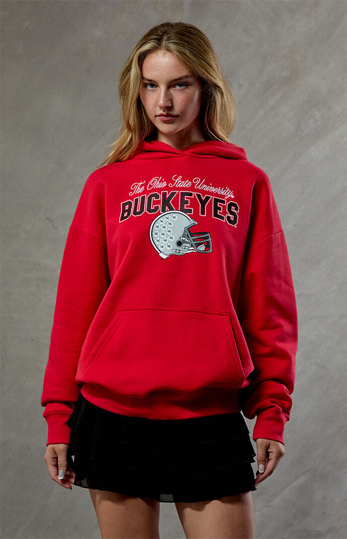 Wild Collective Women's Ohio State Embroidered Hoodie In Red