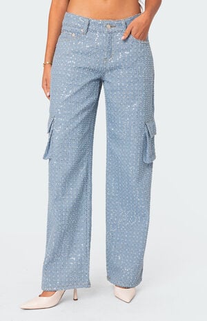 Icing Sequin Low Rise Cargo Jeans image number 1