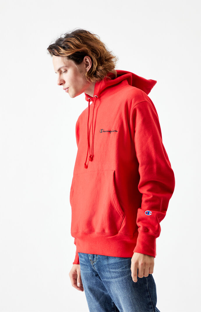 Script Embroidered Reverse Weave Pullover Hoodie