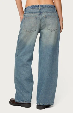 Petite Magda Low Rise Acid Wash Jeans image number 3