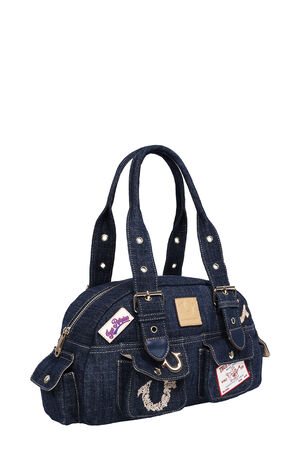 Dark Denim Multi Patch Satchel Bag image number 2