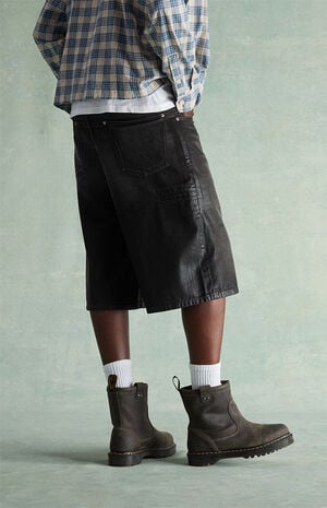 Black Coated Extreme Baggy Denim Shorts image number 3