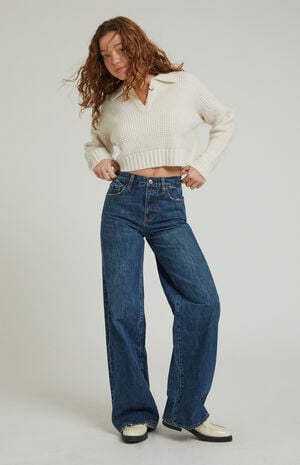 Jessie Dark Indigo High Waisted Baggy Jeans image number 2