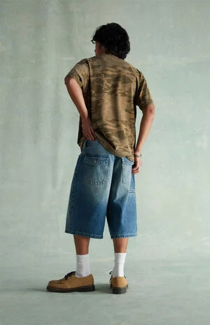 Tinted Medium Blue&nbsp;Extreme Baggy Denim Shorts image number 1