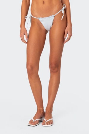 Didi Distressed Denim String Bikini Bottom image number 2