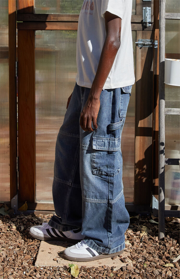 Pacsun Paneled Baggy Cargo Jeans Medium Blue