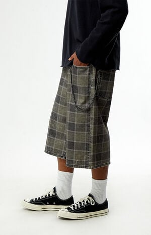 Blaine Ultra Baggy Denim Shorts Chain Plaid Gray image number 3