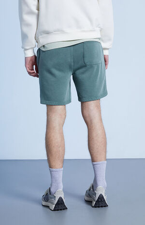 Green Solid Fleece Volley Sweat Shorts image number 4