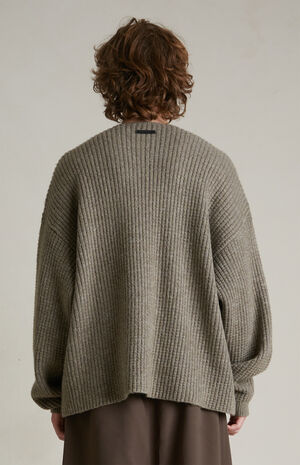 Heather Grey Heavy Waffle Knit Crew Neck Sweater image number 4