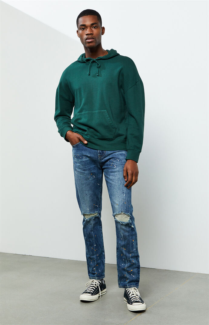 Medium Ripped Splatter Slim Taper Jeans