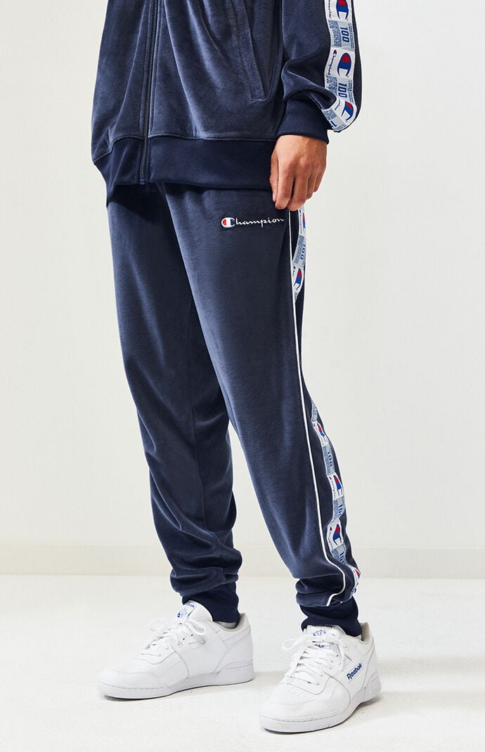 champion navy velour track pants