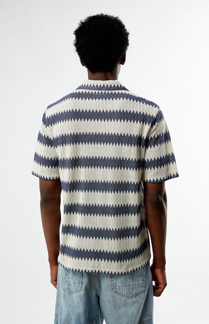 Pacsun Blue & Cream Textured Oversized Resort Camp Shirt