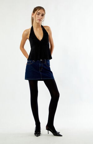 Black Solid Color Tights image number 2