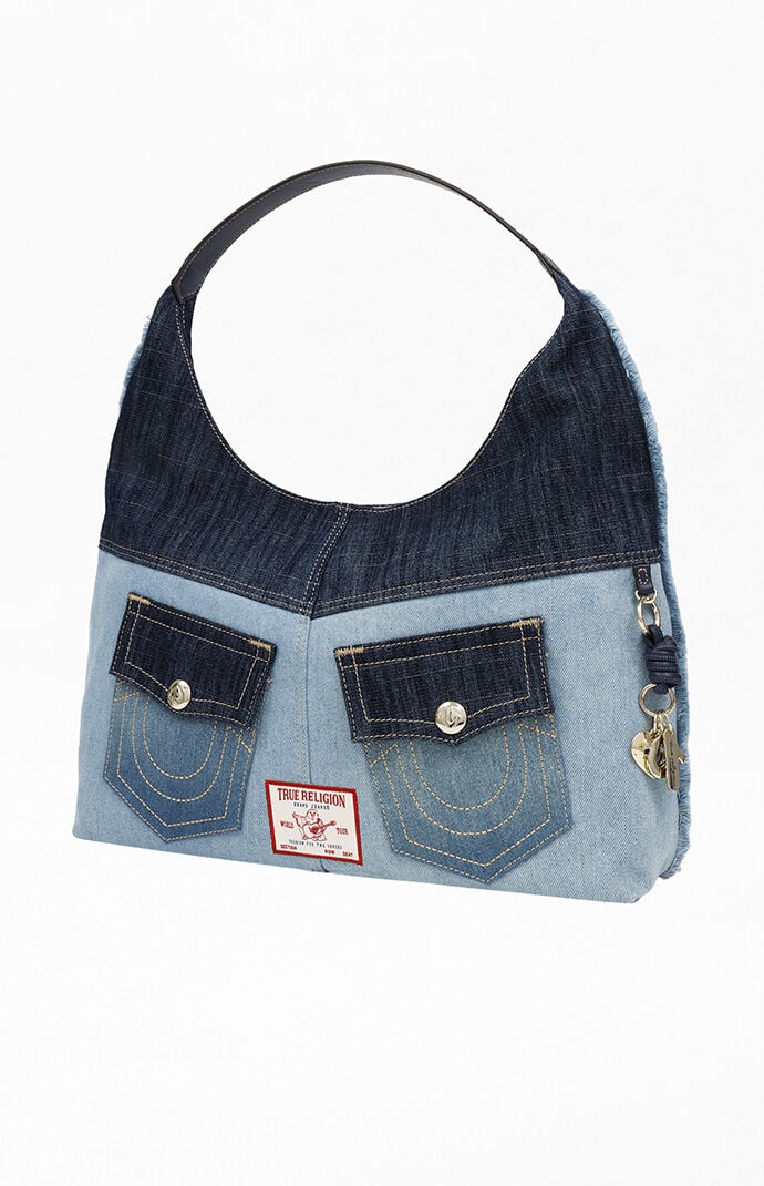 True Religion Color Block Denim Large Hobo Bag