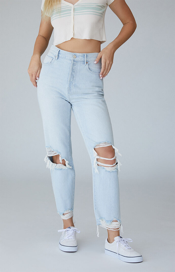 Light Blue High Waisted Straight Leg Jeans