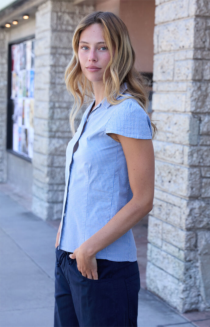 John Galt Light Blue Gingham Rue Collared Top