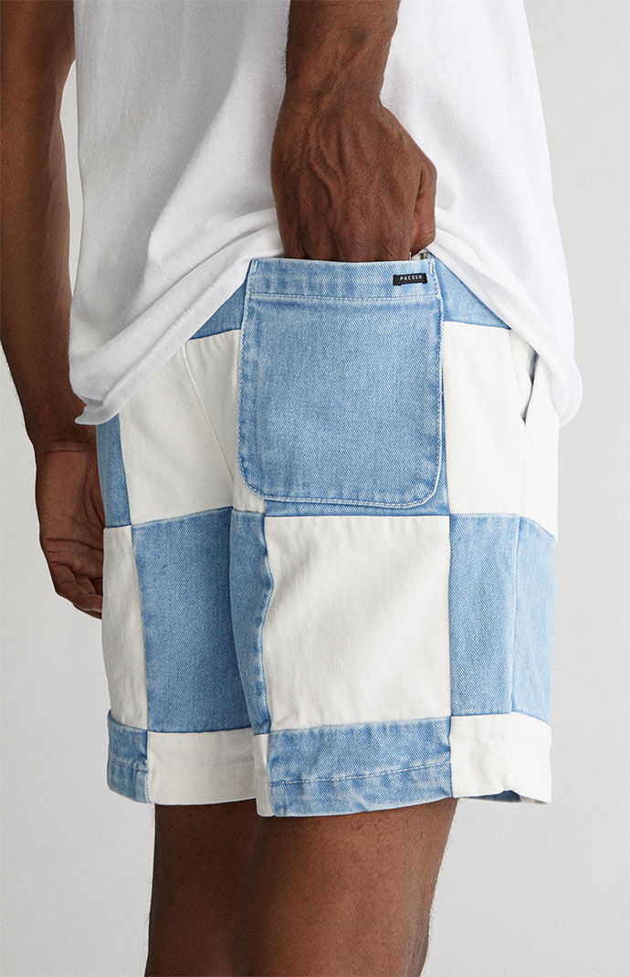 PacSun Denim Patchwork Checker Shorts PacSun