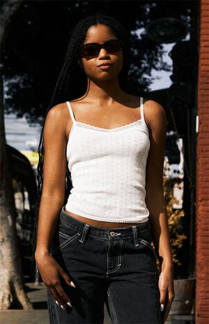 White Pointelle Serena Tank Top image number 1