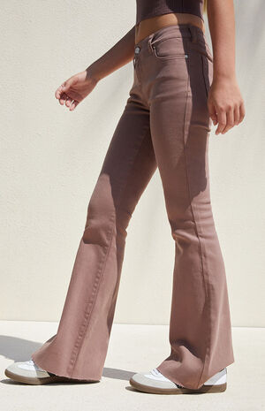 Brown Stretch Low Rise Flare Jeans image number 3