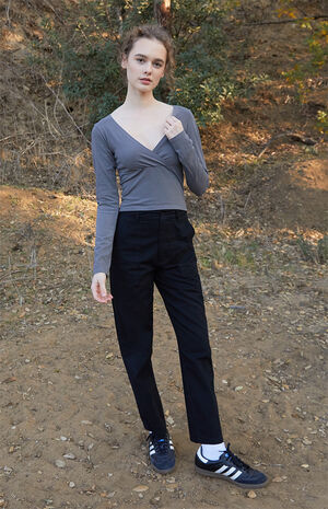 Gray Amara Surplice Long Sleeve Top image number 4