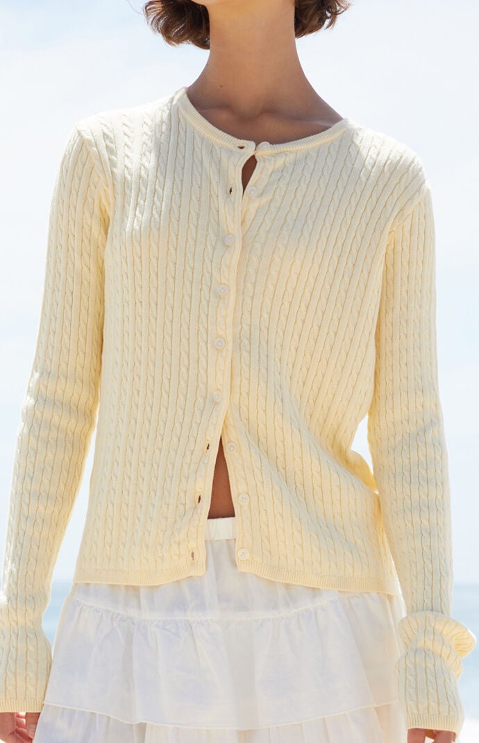 John Galt Yellow Zoe Cable Knit Cardigan