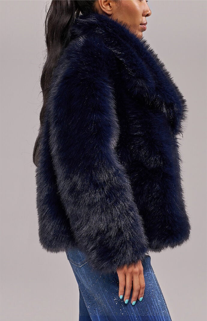 AZALEA WANG Regina Navy Faux Fur Jacket