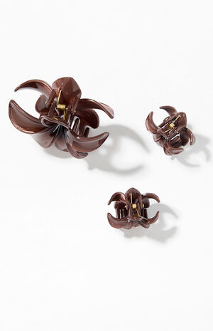 3 Pack&nbsp;Taupe&nbsp;Plumeria Hair Claw Clips image number 2