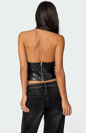 Tana Faux Leather Halter Top image number 4