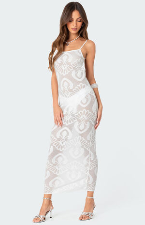 Embroidered Backless Sheer Knit Maxi Dress image number 2