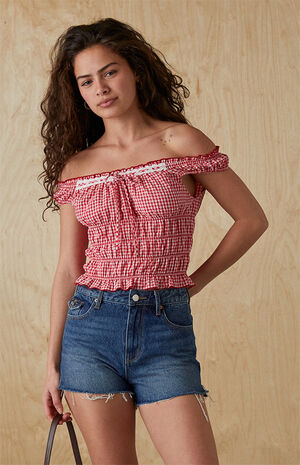 Gingham Off-The-Shoulder Top Gingham Off-The-Shoulder Top image number 1
