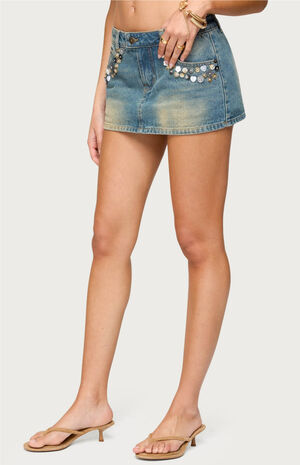 Mixed Buttons Denim Mini Skort image number 2