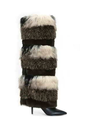 Langlau Brown Colorblock Faux Fur Stiletto Boots image number 1