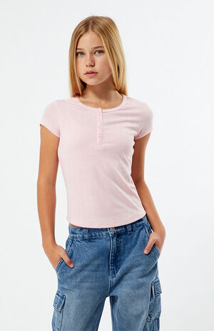 Light Pink Henley Skimmer Top image number 1