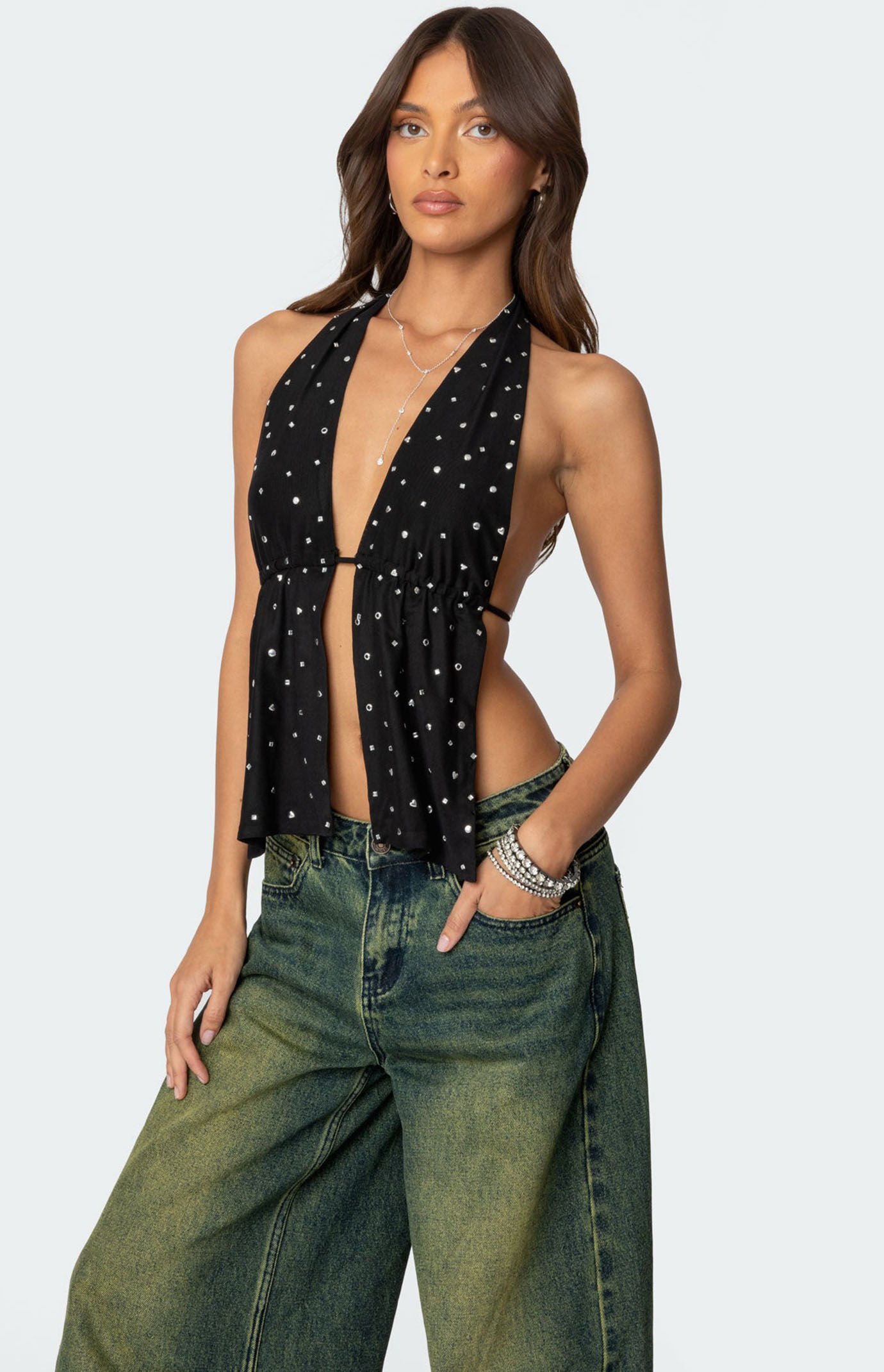 Edikted Studded Open Back Halter Top | PacSun