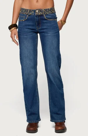 Studded Low Rise Straight Jeans image number 1