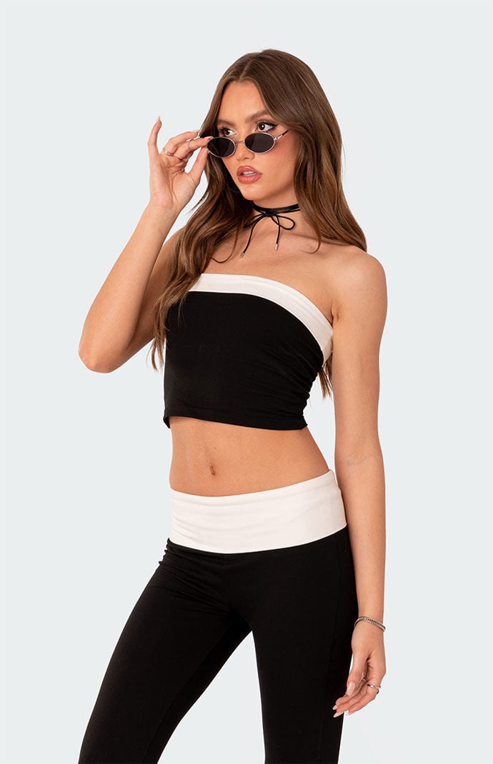 Edikted Contrast Fold Over Tube Top | Pacsun