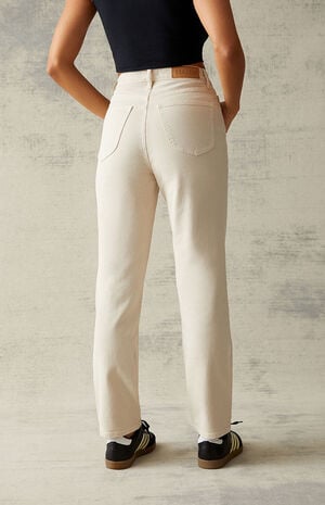 beige straight leg jeans