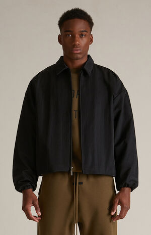 Black Textured Nylon Trucker Jacket image number 2