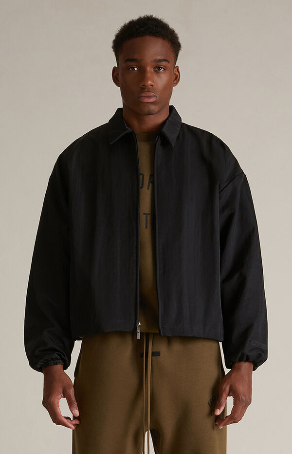 Fear of God Essentials Black Textured Nylon Trucker Jacket | PacSun