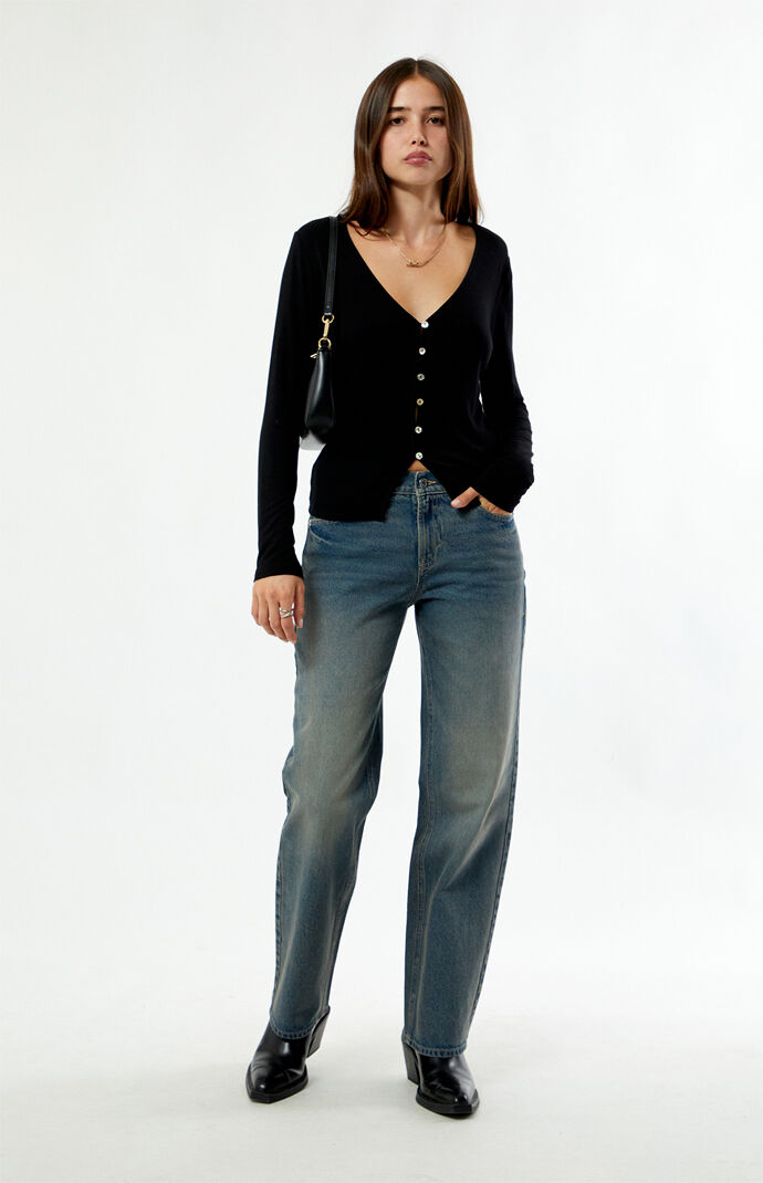 Pacsun Jordyn Low Rise Straight Leg Jeans Dark Blue