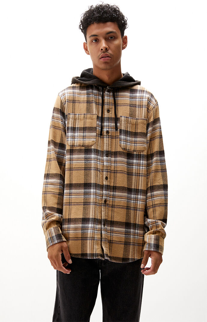 PacSun Hooded Plaid Long Sleeve Shirt PacSun